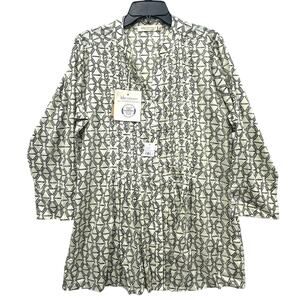 bluThreads Rockflowerpaper Clio Pintuck Tunic Women M Cream Geometric Print